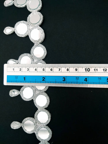 Silver Cutwork Mirrored Trim, Thread Lace Trim With Mirrors Embellishments Trim By Yard